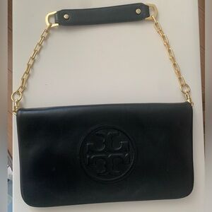 Tory Burch leather black bag with gold chain